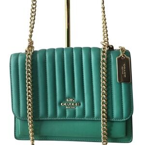 Coach Klare Linear Quilting Shoulder Crossbody Bag Turquoise Green Leather Gold